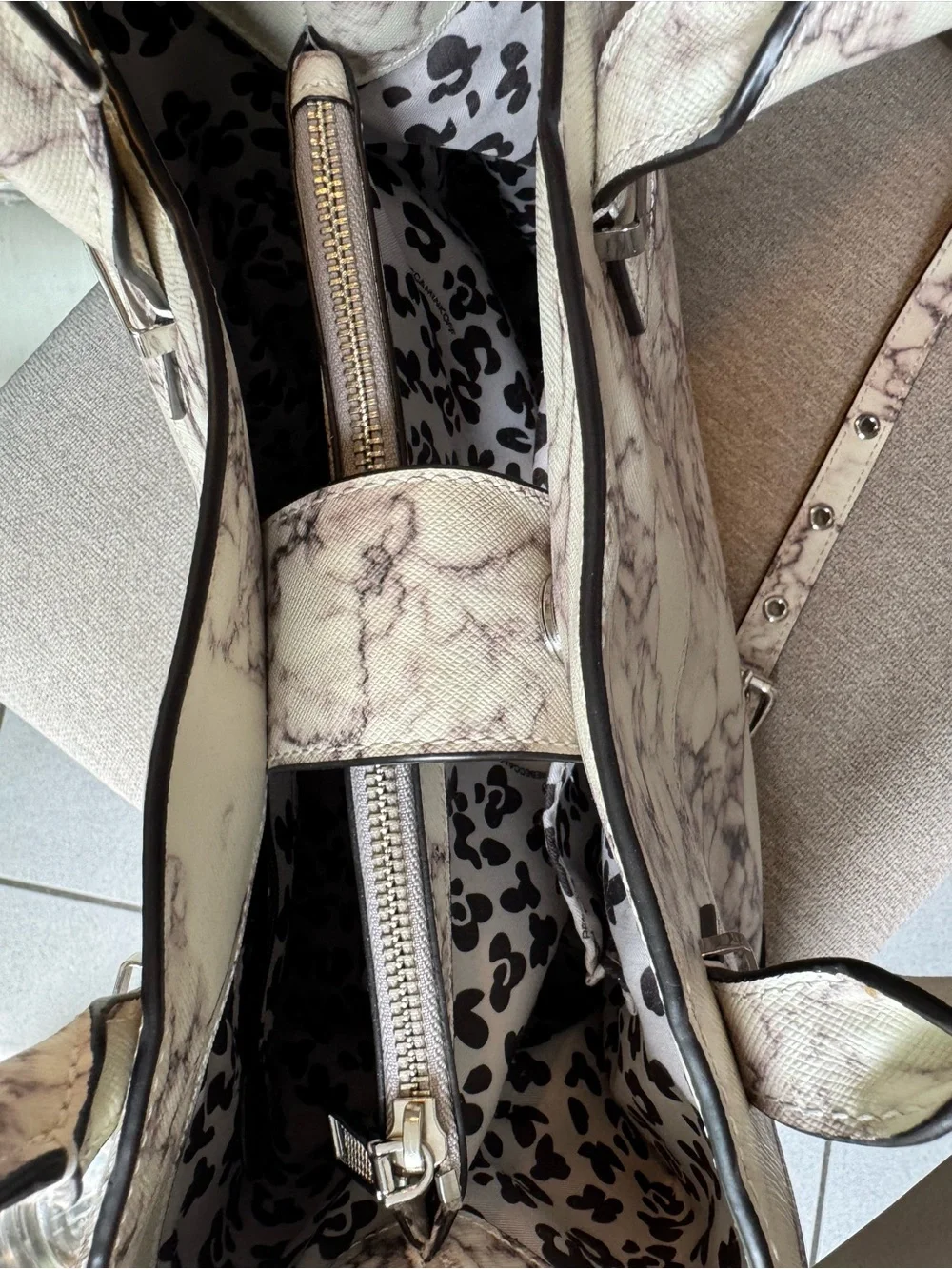 Rebecca Minkoff Cream Marble-Print Satchel